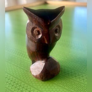 Vintage Hand-Carved Ironwood Owl Horned Owl Figurine 3” MCM Desert Wood